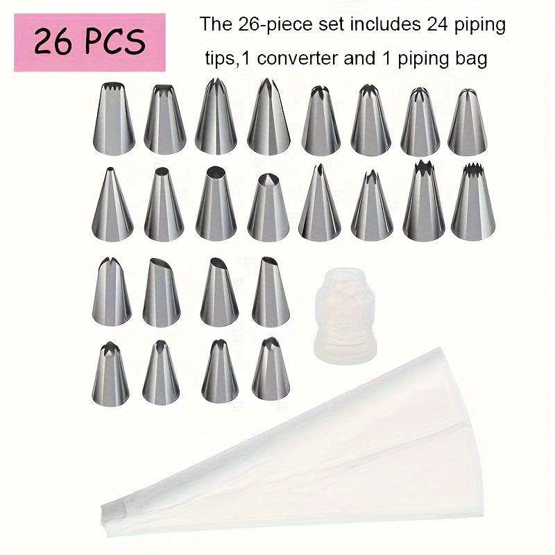 Cake Decorating Kit - Includes 50 Stainless Steel Piping Tips & Couplers for Cupcakes, Cookies, and More - Must-Have Baking Accessories