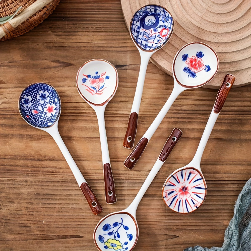 Gift box set with 4/6 creative ceramic dessert spoons, perfect for new year tableware or as a gift for friends.