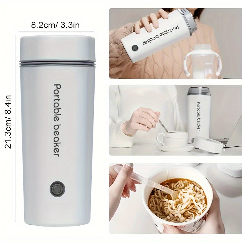 POLVCDG Sleek Portable Travel Cup boils water in 5 minutes, ideal for coffee, tea, and water. Stainless steel with safety features, detachable cord. For home, office, and travel. White