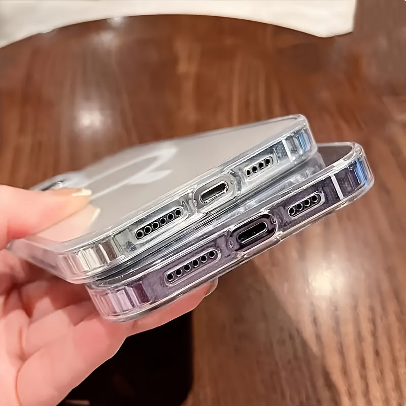 Clear magnetic phone case compatible with Apple iPhone X to 16 Series, with hard back and soft edges that won't interfere with screen protector.