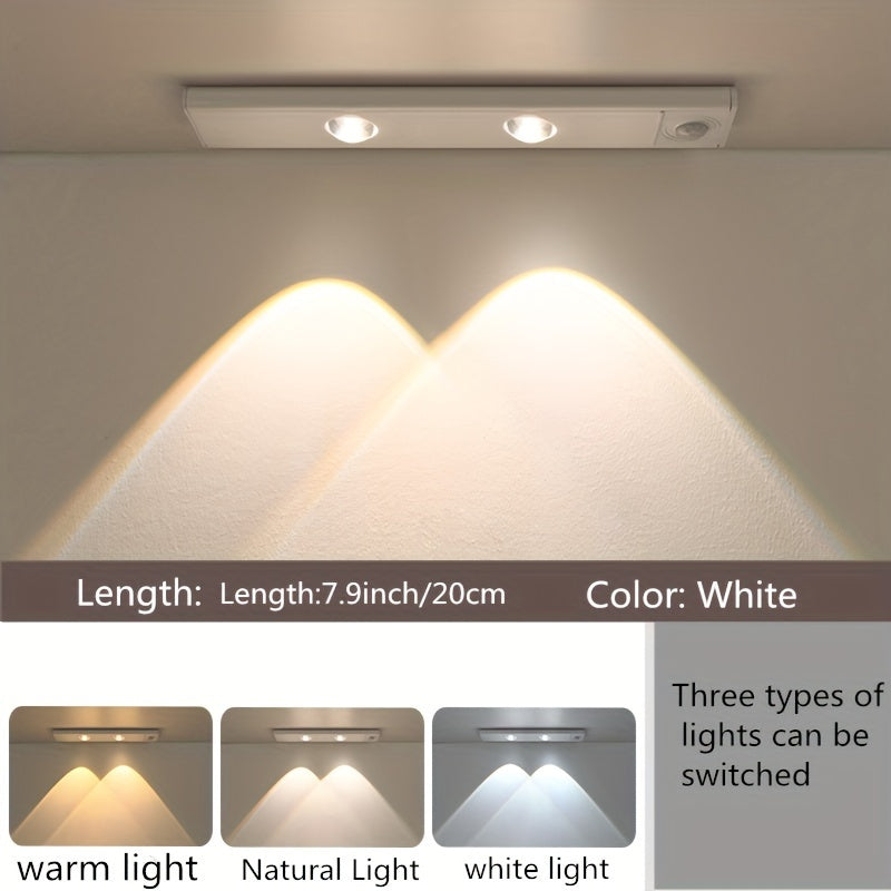 Wireless USB Rechargeable Motion Sensor LED Strip Light with 3 Color Dimming and Sunset Pattern - Ideal for Kitchen, Wardrobe, Cabinet, Bedroom - Ceiling or Wall Mount, Lithium Battery Powered.