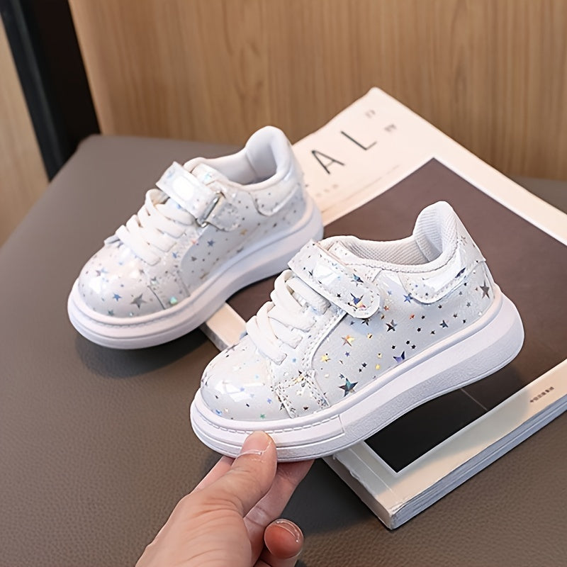 Children's glittery sequin sneakers with hook-and-loop strap, made from durable materials for any season.