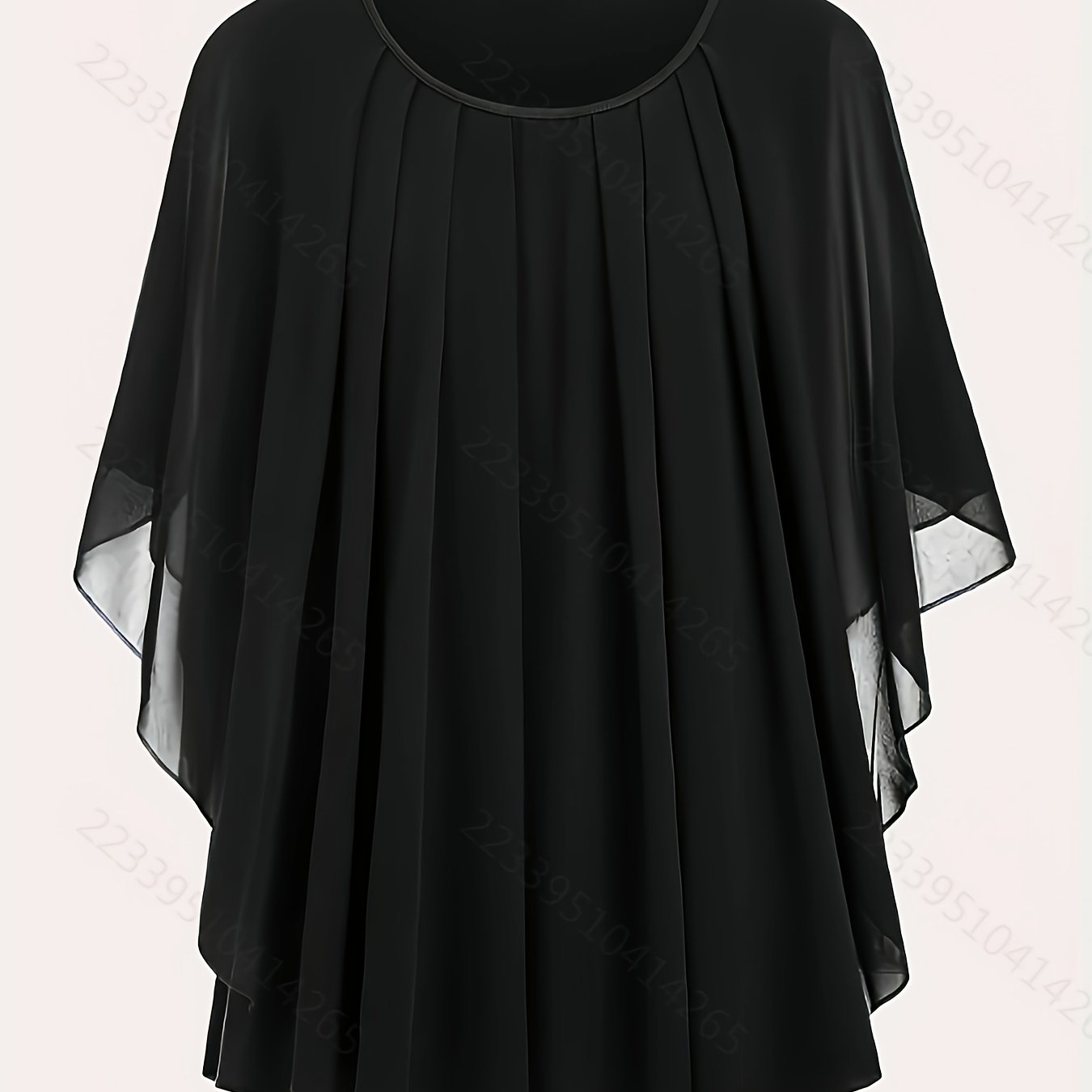 Solid pleated top with crew neck and batwing sleeves, perfect for spring and summer in plus sizes.