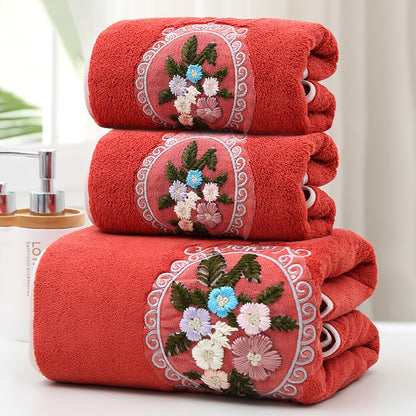 WF gauze flower 2 cents + 1 bath / 3pcs set Coral velvet embroidery towels (2 35*75cm, 1 70*140cm) soft, absorbent, quick-drying bathroom essentials for children and adults, skin-friendly