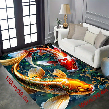 Upgrade your space with a unique 3D fish print rug! This creative art rug is perfect for any room in your home, from the bedroom to the office. It is machine washable and features a non-slip backing for added safety. Elevate your space with this stylish