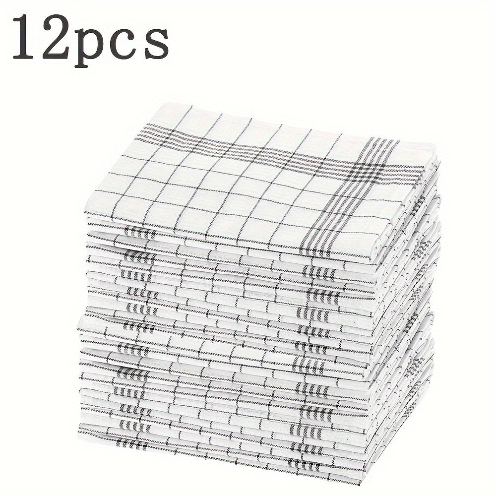 6/12pcs Plaid Dish Towel with Scouring Pad