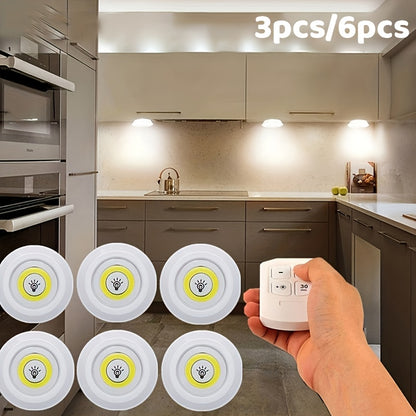 6pcs/3pcs Smart Wireless LED Under-Cabinet Lights COB Night Light With Remote Control - Ideal for Wardrobe, Kitchen, etc.