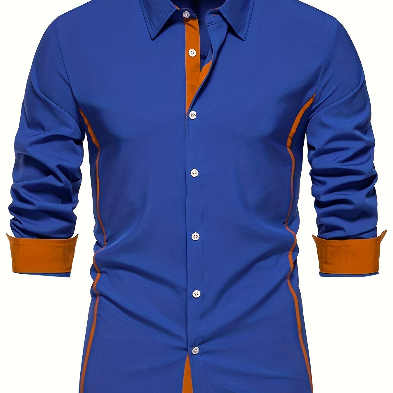 Men's casual color block long sleeve button up shirt for spring and autumn.