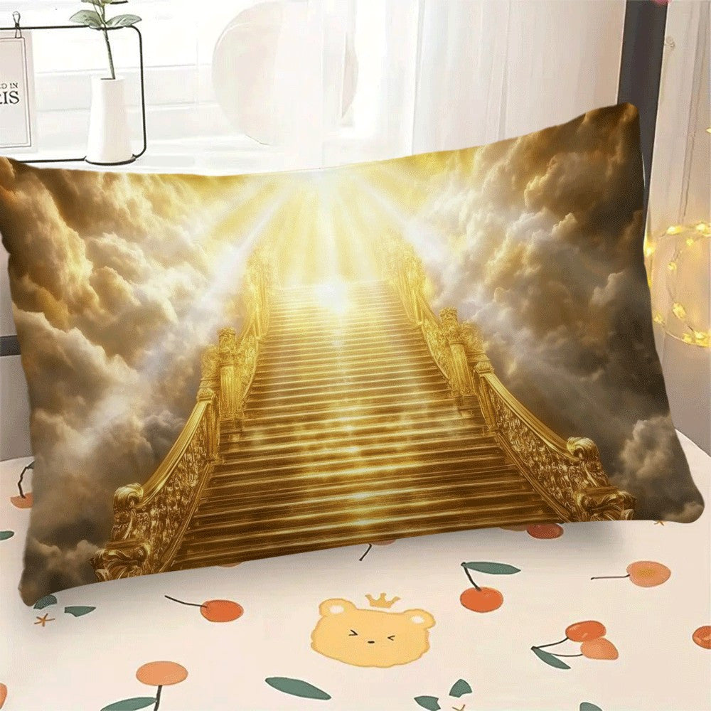 Heavenly Ladder Print Pillow Cover - 1 Piece, 50.8x30.48 cm, Made of Polyester, Machine Washable, Features Zipper Closure, Casual Style, Suitable for All Seasons, Movie Theme Design, Recommended for Back Sleepers, Perfect for Sofa and Living Room