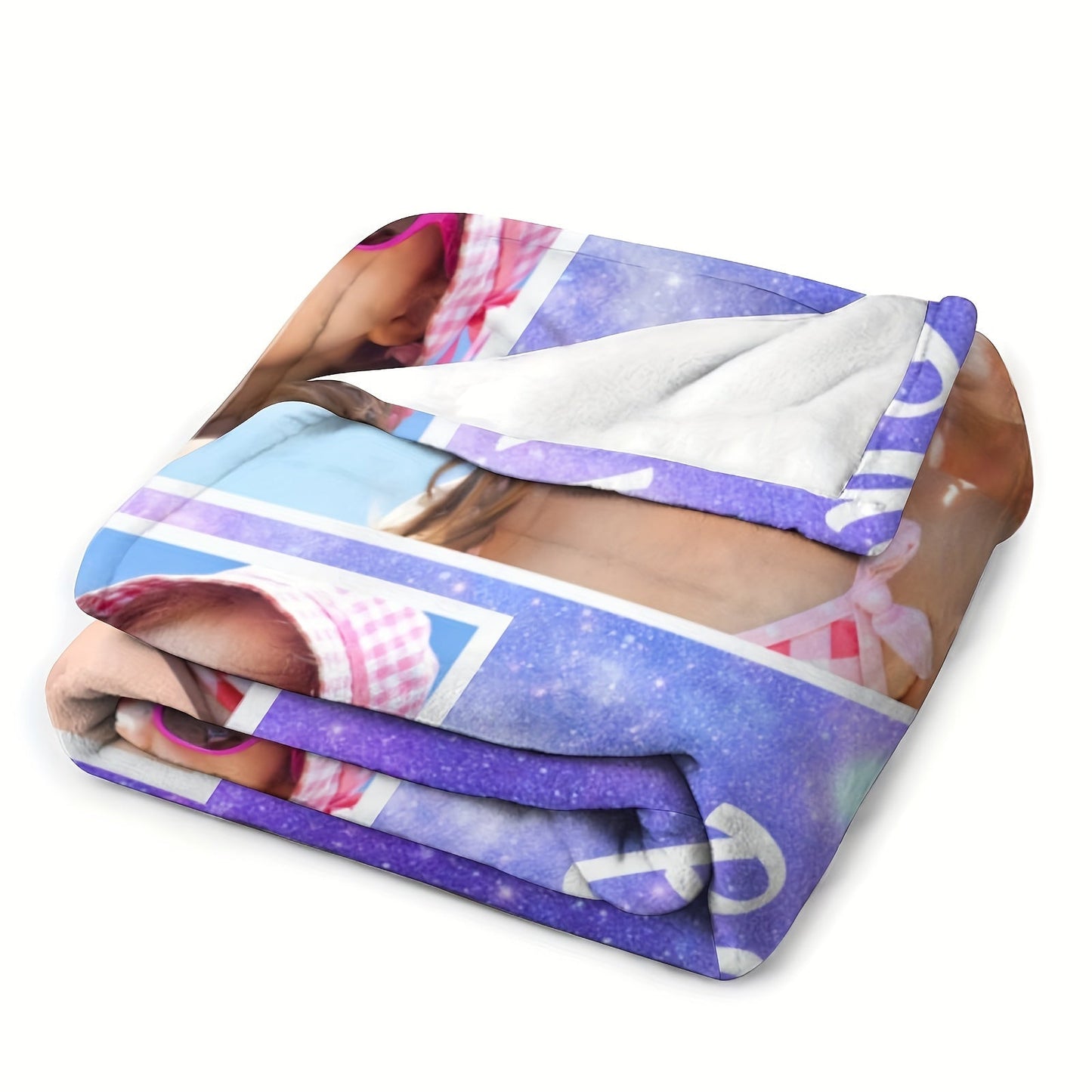 Machine washable purple personalized flannel throw custom photo blanket.