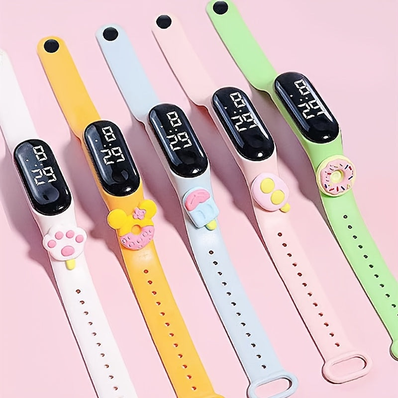 Cute cartoon LED sports watch for kids - silicone band, non-waterproof digital display.