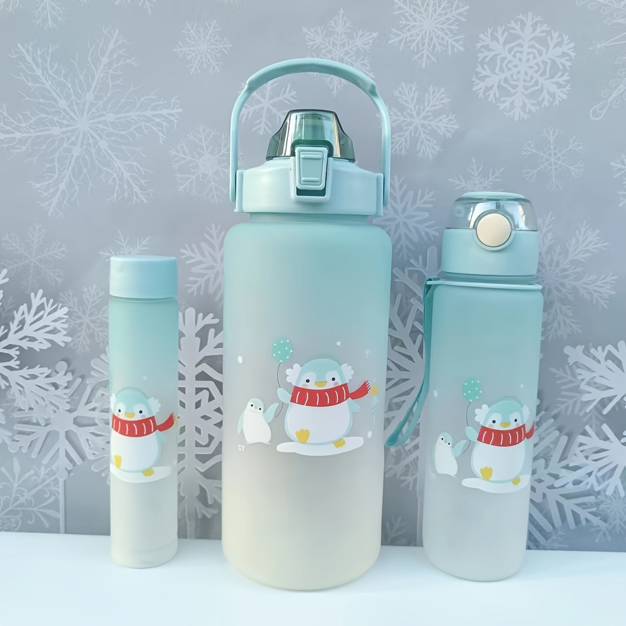 Cartoon cute sports water bottles in multiple sizes, ideal for gifts and use in various settings such as office, school, gym, and outdoor activities.