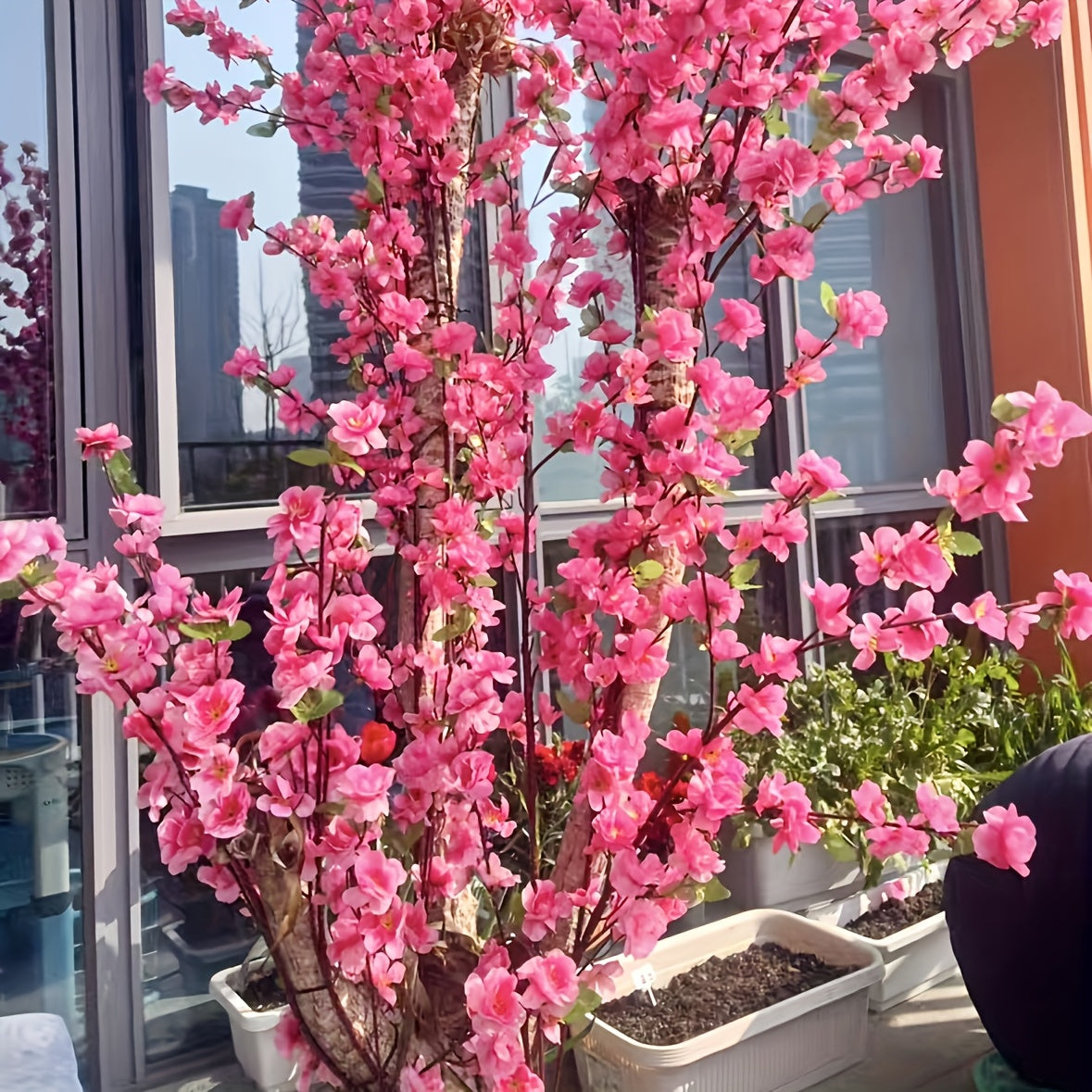 20 bundles of artificial peach red cherry blossoms for wedding decor, perfect for outdoor spaces like gardens, courtyards, and hotels, ideal for spring and summer celebrations, Valentine's