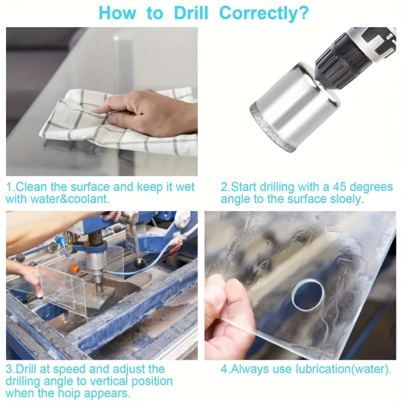 10-piece diamond-coated drill bit set (6-30mm) for efficient and durable drilling on tile, glass, and marble. Professional-grade hole saw drills with versatile sizes and electroplated