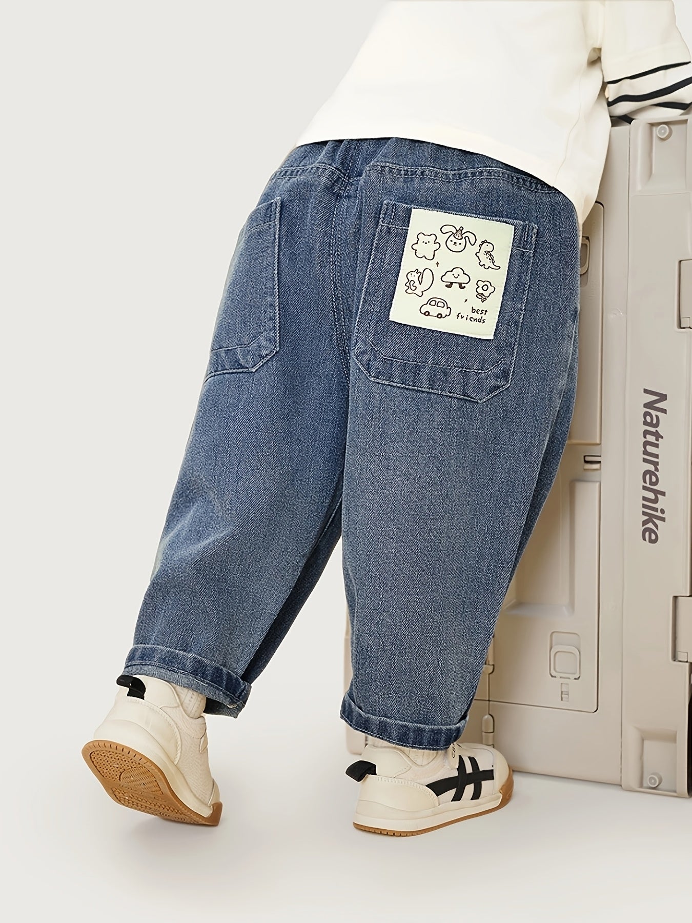 Kaka Panda Denim Pants - Cute, Comfortable, and Durable, Elastic Waist with Patch Detail, Ideal for Spring/Autumn, Casual Jeans for Boys & Girls