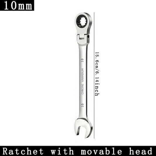 Dual-head ratchet wrench with 72 teeth for easy auto repairs and DIY projects; made of chrome vanadium steel with plum opening and live head.