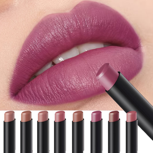 This matte lipstick has an angled tip, comes in a single stick, is long-lasting, moisturizing, and available in 8 shades.