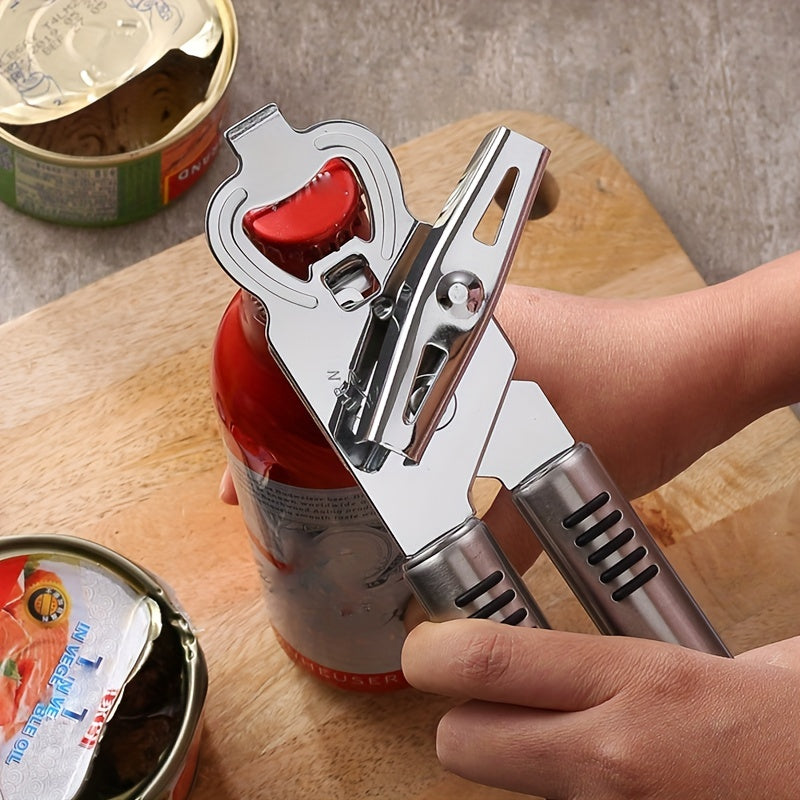 One piece stainless steel jar opener suitable for seniors and individuals with weak hands. This multifunctional manual can opener is ideal for home, kitchen, or restaurant use. A must-have kitchen accessory for all.