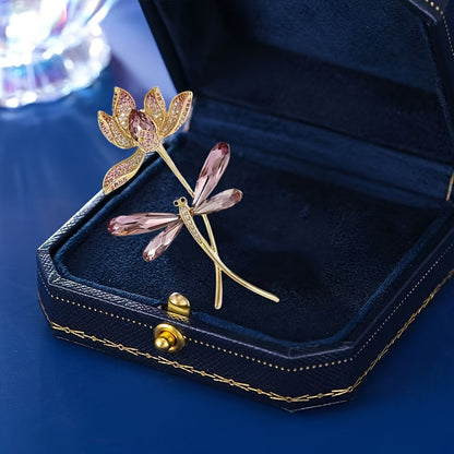 Beautiful Rhinestone Glass Dragonfly & Flower Brooch Pin for Women - Stylish Fashion Accessory