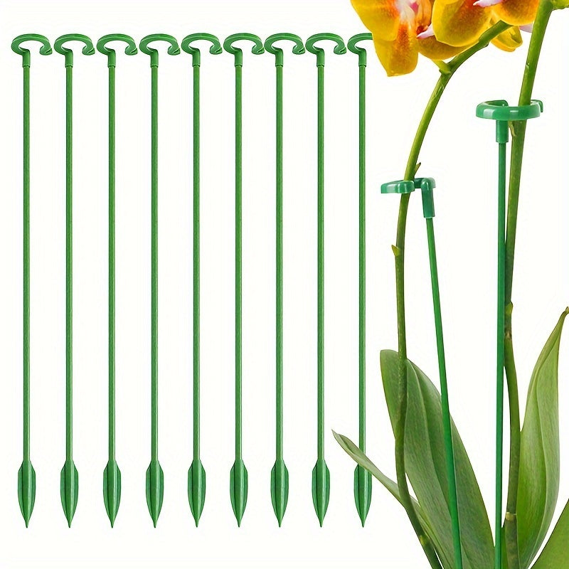 Durable 10-pack of green plant support stakes for indoor plants and flowers.