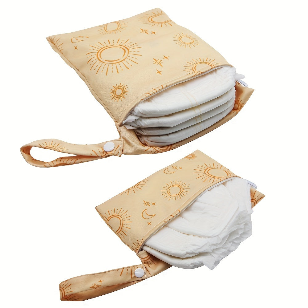 Set of 2 Boho Sun Print Waterproof Diaper Bags - Multipurpose Wet/Dry Nappy Pouches & Cosmetic Organizer with Zipper Closure, Ideal for Travel Toiletries & Essentials