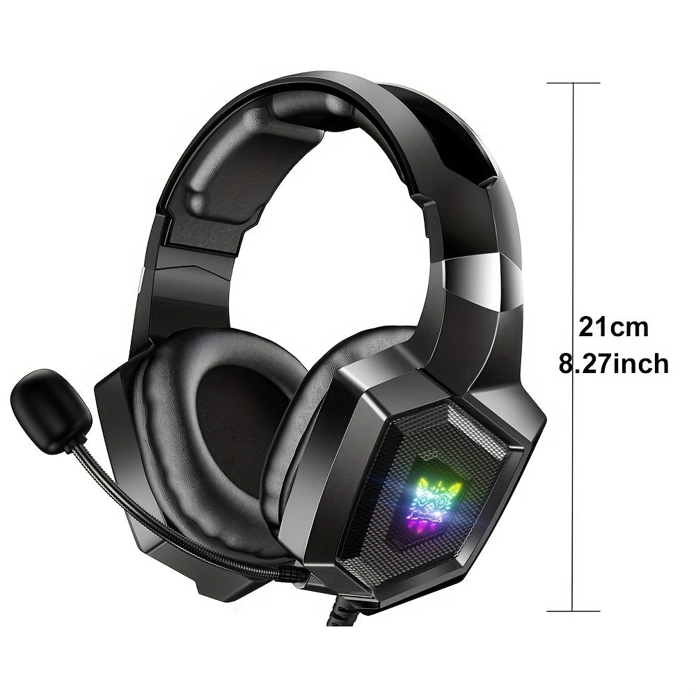 ONIKUMA K8 Wired Gaming Headphones with Noise-Canceling Mic, LED Lights, 360° Rotating Ear Cups, USB-Powered for Crystal Clear Sound and Immersive Gaming.