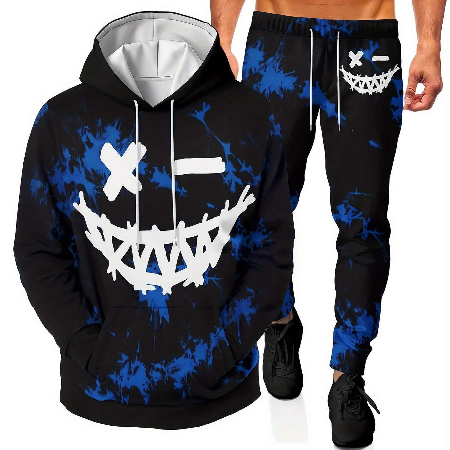 Men's 3D Print Casual Sports Hoodie Suit with Long Sleeve Top and Long Pants