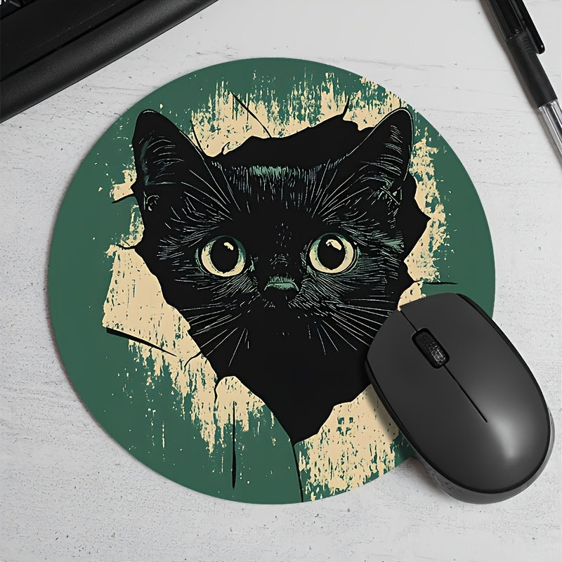 Black Cat with Orange Cup Design Mouse Pad - Durable, Waterproof, Non-Slip Mat for Office & Gaming. Perfect Desk Pad for Gamers and Professionals, with Whimsical Design and Waterproof