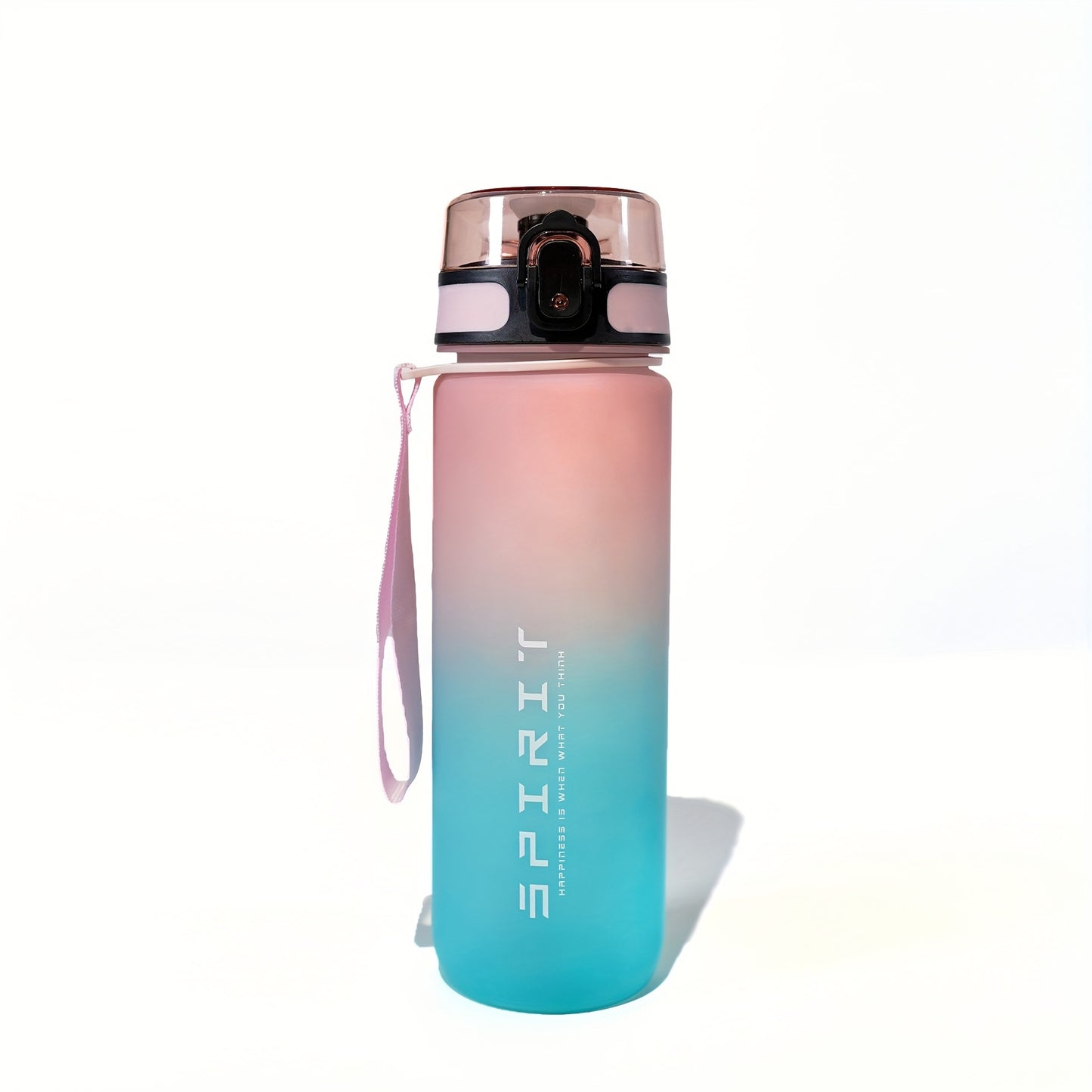 Durable frosted plastic sports water bottle with rainbow gradient, ideal for outdoor activities.