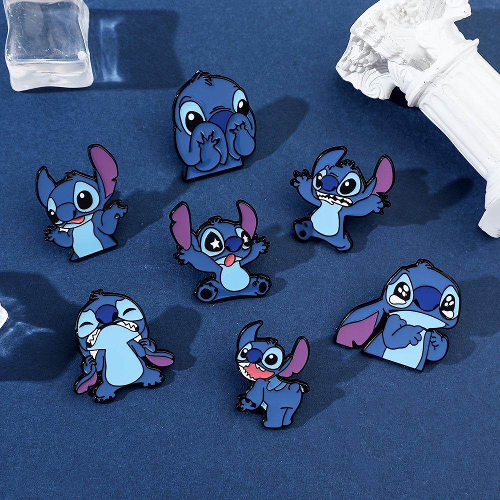 Set of 7 Disney Stitch enamel pins, featuring adorable cartoon animal designs. Made from zinc alloy metal, these versatile badges can be worn on clothing or backpacks. Perfect for everyday wear or special occasions. Great addition to your jewelry