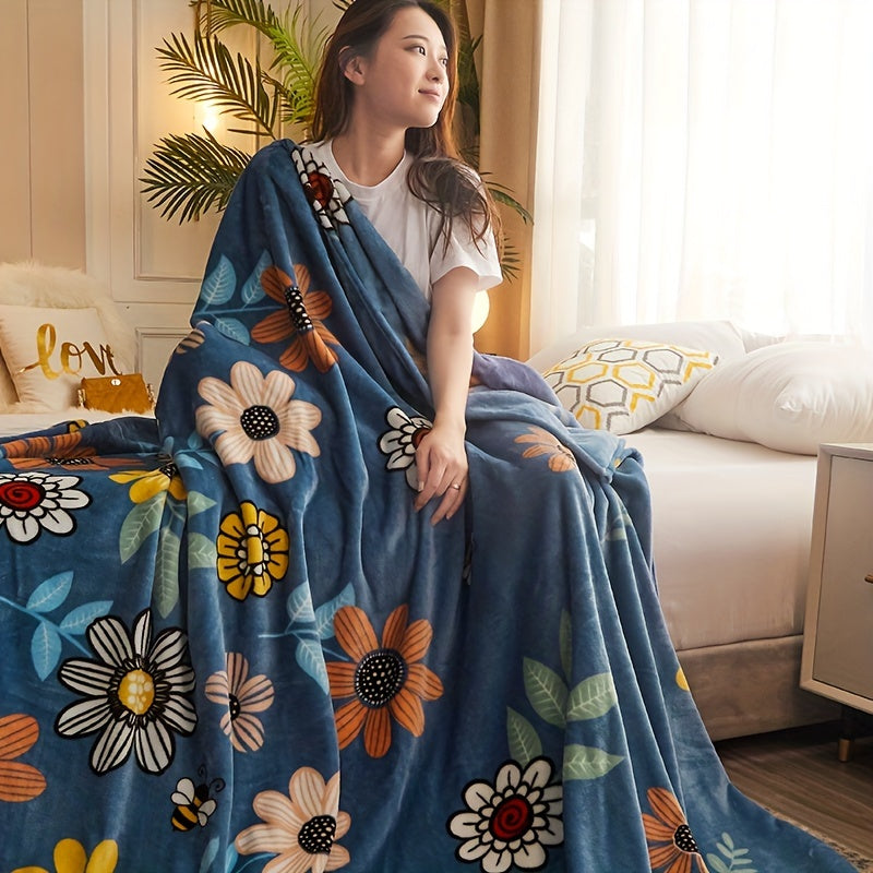 Soft and cozy contemporary floral fleece throw blanket made of knitted polyester. Perfect for all seasons, this blanket is ideal for use in the bedroom, guest room, office, or during car travel. It is machine washable and makes for a great multipurpose