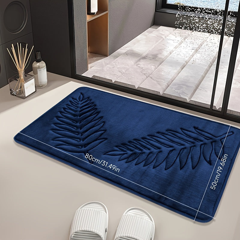 Non-Slip Leaf Pattern Bathroom Mat - Absorbent, Quick-Dry Polyester Floor Rug for Home Decor