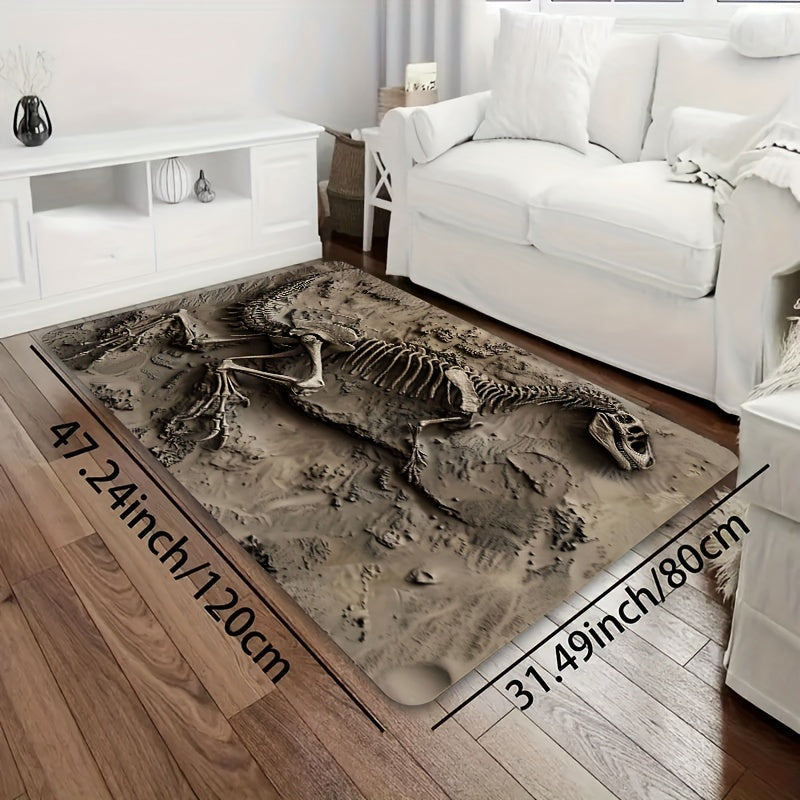 Soft and thick area rug designed with dinosaur fossils, measuring 8mm in thickness. This rug is machine washable and suitable for use in the bathroom, kitchen, living room, or bedroom. It serves as a versatile indoor decor mat, perfect for adding a touch