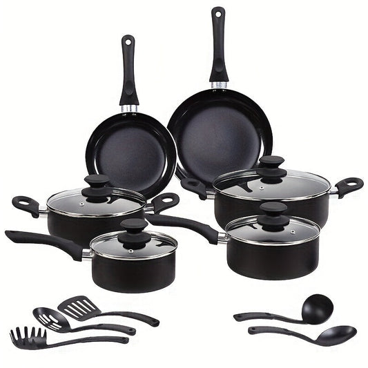 Top Pick! 15-piece Nonstick Cookware Set including Soup Pot, Milk Pot, and Frying Pans - Featuring Ceramic Finish Aluminum Cookware with Stay Cool Handles, Perfect for Gifting, Family Gatherings, Seniors, Nonstick, and All-purpose Use