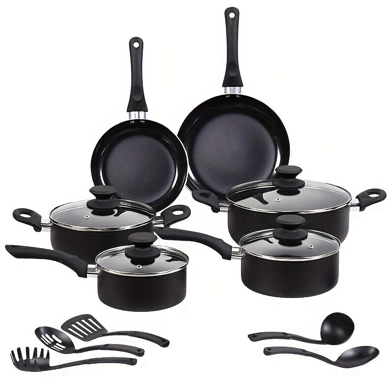 15-piece Cookware Set, including Nonstick Soup Pot, Milk Pot, and Frying Pans. Ideal for gifting, family gatherings, elderly individuals, and anyone in need of quality cookware and kitchenware.