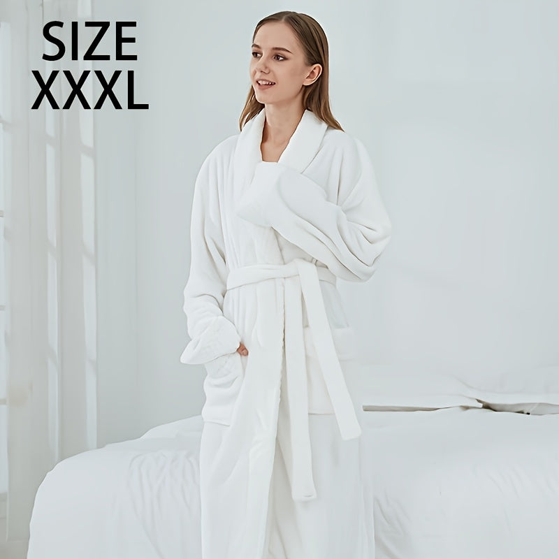 Thickened flannel bathrobe for autumn/winter, cozy unisex nightwear for home.