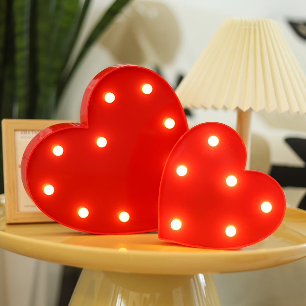 Charming red heart-shaped LED night light for bedroom ambiance, proposals, and gifts. Battery-powered with on/off switch. Perfect for Valentine's and Mother's Day.