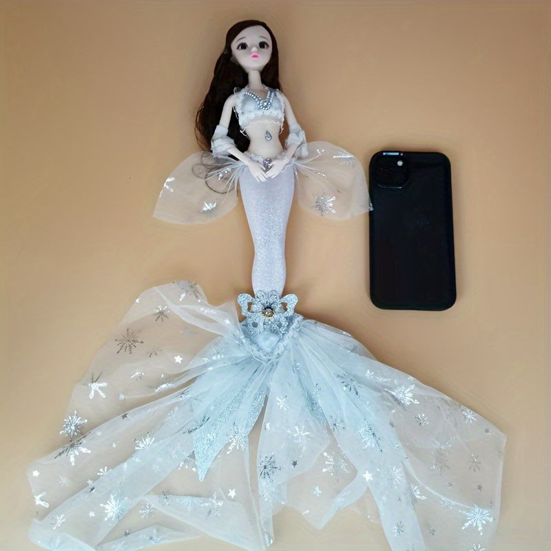 44.98cm Princess Mermaid Doll with PVC body, realistic eyes, movable joints, dress-up accessories, perfect for girls' birthday gift, playtime, and room decor.