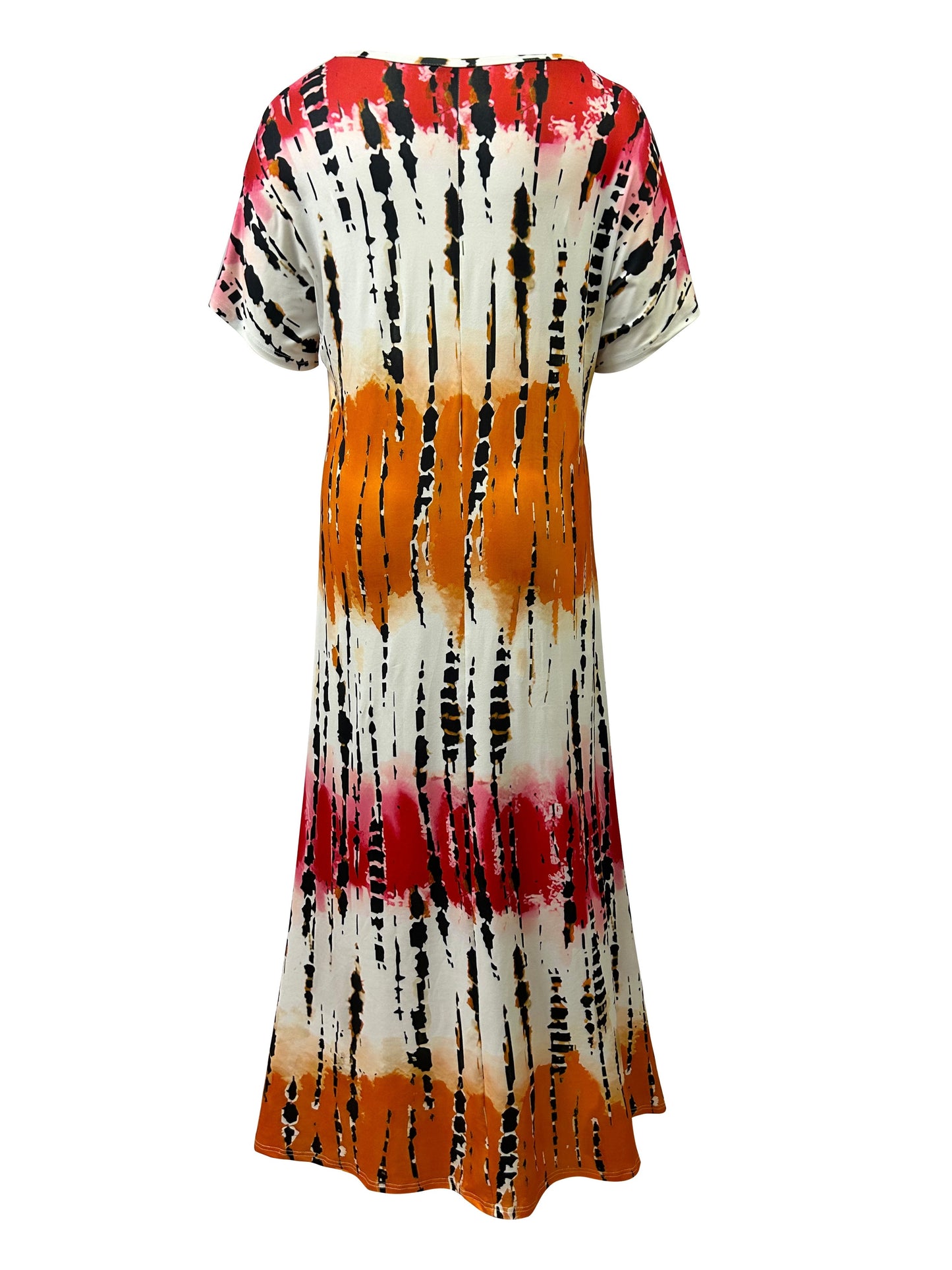 Plus Size Tie Dye Split Dress with Short Sleeves, V Neck, Perfect for Spring & Summer, Women's Fashion