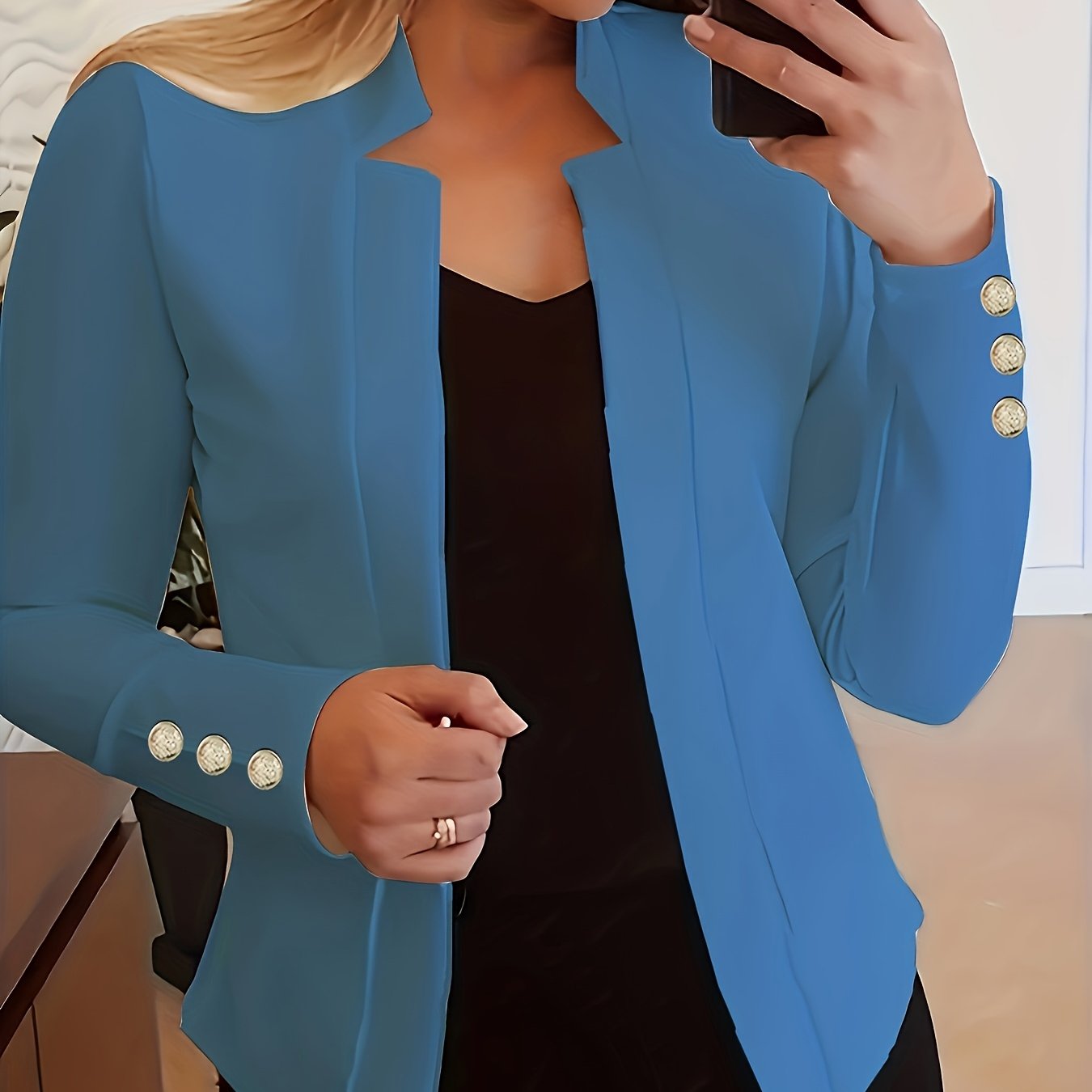 1pc Plus Size Solid Color Cardigan Jacket with Faux Button Detail, Polyester Knit Fabric, Notched Lapel, Spring/Autumn Outerwear