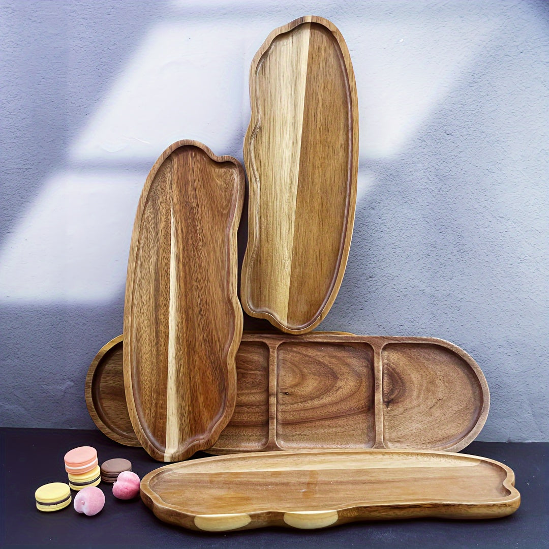 Acacia wooden serving tray, 28.96cm, versatile for breakfast, snacks, cake, appetizers, dips, condiments, nuts, fruits. Can be used as a decorative tray, candle holder. Ideal for birthdays, parties, Halloween, Christmas.