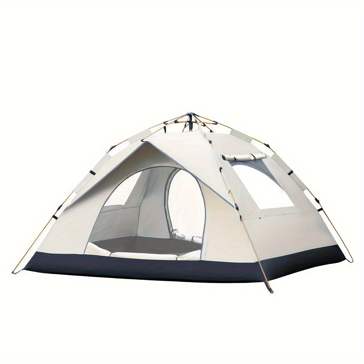 4-person pop-up tent with fiberglass poles, square Oxford cloth, 3-second setup, waterproof zipper closure, ideal for hiking, travel, and beach.