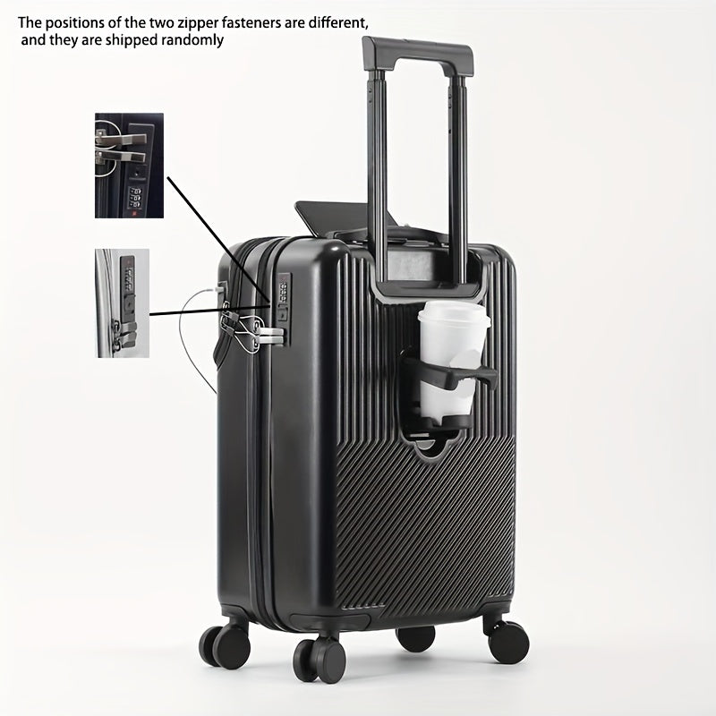 20" front pocket carry-on luggage with TSA lock, USB charging port, and spinner wheels.