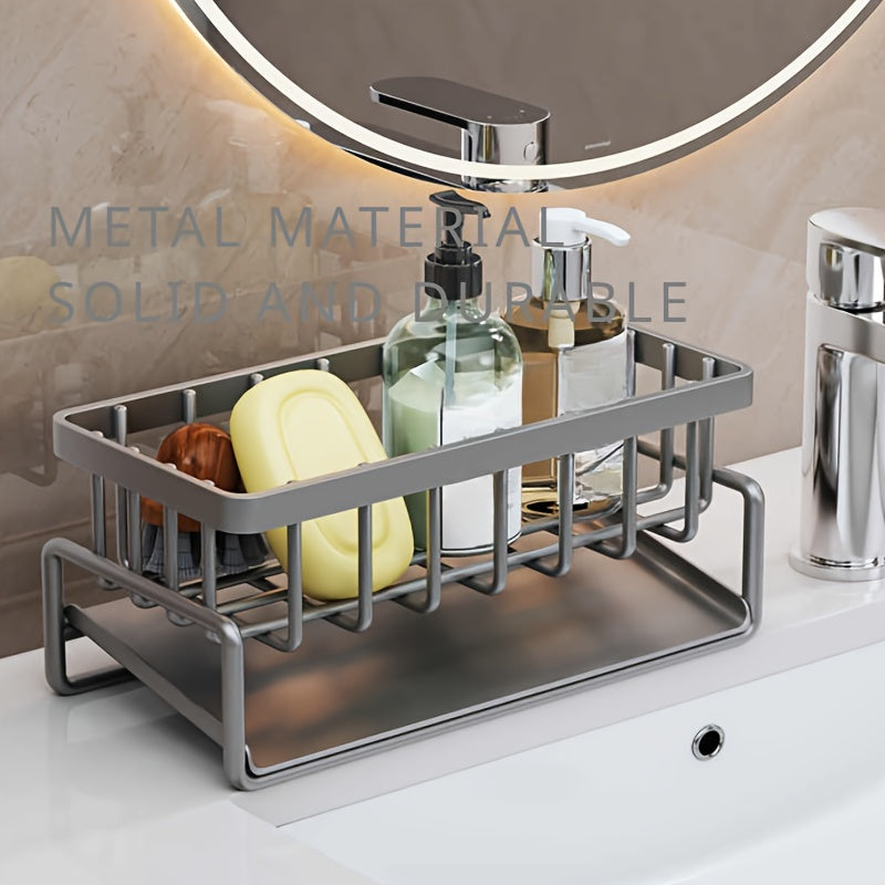 Sink Caddy Organizer with Metal and Plastic Construction, Ideal for Bathroom and Kitchen Storage. Features Sponge and Cloth Holder, Leak-Proof Cutting Angle Design. Currently on Sale!