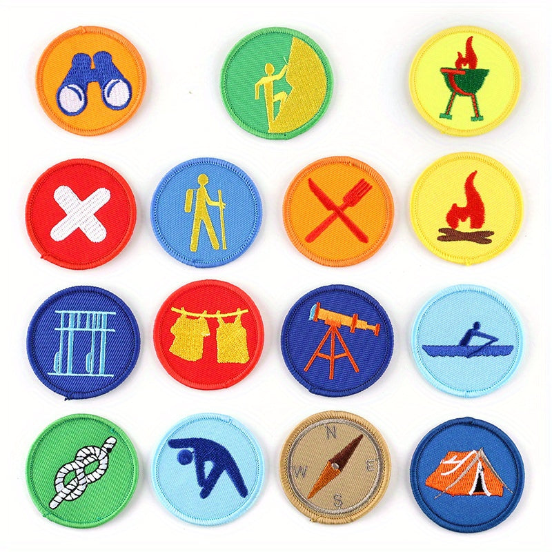 Set of 15 Fun and Vibrant Cartoon Badges for Boys' Scout Uniform - Easily Attachable with Sewing or Iron-On Embroidered Patches