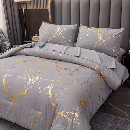 2/3 piece luxury comforter set with bronzing marble print. Soft, comfortable, and skin-friendly for bedroom or guest room. Includes 1 comforter and 1 or 2 pillowcases without core.