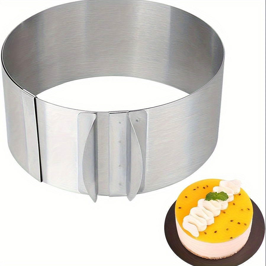 Versatile Cake Mold Ring Set made of Stainless Steel, with Adjustable Size Range of 6 to 30.48 cm, Ideal for Baking Round Mousse Cakes. Perfect for DIY Pastry Projects, Features Easy Release and Cleaning Design