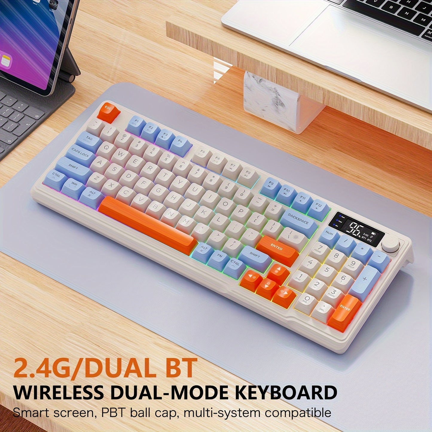 ZIYOULANG M96 Wireless Gaming Keyboard with dual mode 2.4GHz/BT 5.0, TKL Mechanical Feel, RGB Backlit, Rechargeable, Anti-Ghosting, Compact Design for Mac, Windows, Linux, Office & Gaming.