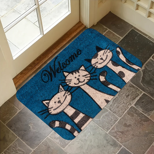 Welcome guests with the adorable Charming Cat Pattern Door Mat! This durable rug is dirt-resistant, absorbent, and machine washable, making it ideal for both indoor and outdoor use. Perfect for any room in the house - living room, bedroom, bathroom