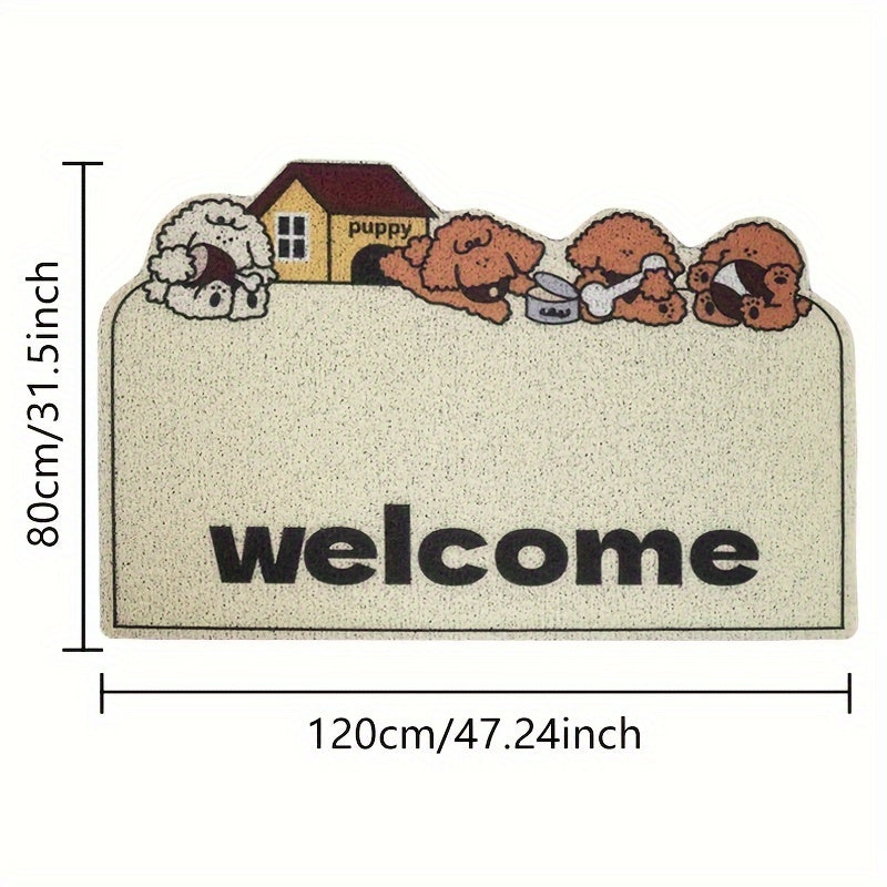 Adorable Puppy-Themed Non-Slip Welcome Door Mat - Plush, Easy-to-Clean PVC Entry Mat featuring Charming Dog Designs, Resistant to Stains, Ideal for Home Decor, Pet-Lovers Mat